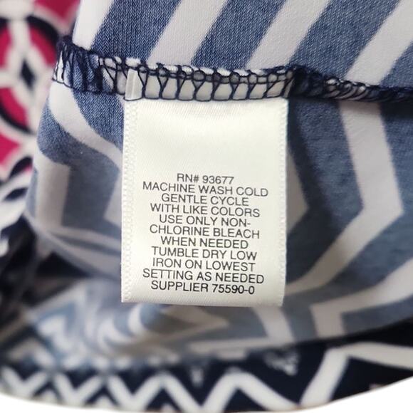 Liz Claiborne Geometric Pattern Dress Navy, Pink and White Size Large - Picture 4 of 9